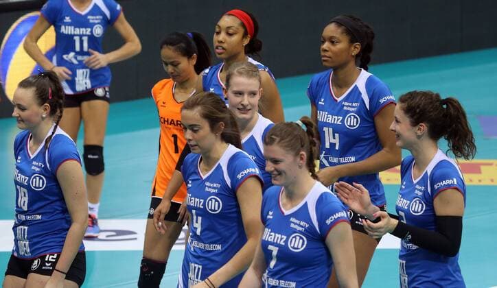 Allianz MTV Stuttgart - Rote Raben Vilsbiburg Deutschland, Stuttgart, 23.11.2016, Volleyball, 1. Bundesliga Frauen, Saison 2016 2017, Allianz MTV Stuttgart - Rote Raben Vilsbiburg: Spielerinnen Allianz MTV Stuttgart.