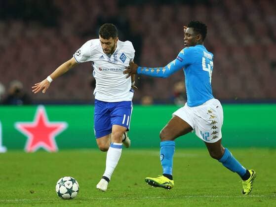 November 23, 2016 - Naples, Italy - Moraes of Dynamo Kiev and Amadou Diawara of Napoli during the UEFA Champions League football match Napoli vs Dynamo Kiev on November 23, 2016 at the San Paolo stadium in Naples. SSC Napoli v FC Dynamo Kyiv - UEFA Champions League  - ZUMAn230 20161123_zaa_n230_253