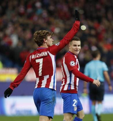 Griezmann. Champions League match played between Atletico Madrid and PSV Eindhoven. In this picture, Griezmann celebrates his goal. xPabloxGarciax 