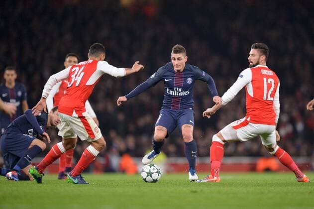 06 MARCO VERRATTI (psg) - 12 OLIVIER GIROUD (ars) - Fussball, Champions League, FC Arsenal vs. Paris Saint Germain PSG - 23 11 2016 AnthonyBIBARD FEP Panoramic 