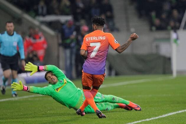 23.11.2016. Moenchengladbach, Germany. Yann Sommer Borussia Monchengladbach saves from Raheem Sterling Manchester City during the UEFA Champions League match between Borussia Monchengladbach and Manchester City at Borussia Park Stadium on 23 November 2016 in Monchengladbach xlaurent.lairysx  ActionPlus11813302