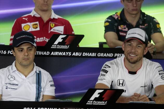 Abu Dhabi Grand Prix, UAE 24 - 27 November 2016 24.11.2016 - press conference PK Pressekonferenz Felipe Massa (BRA) Williams FW38 and Jenson Button (GBR) McLaren Honda MP4-31 