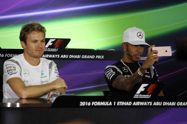 Abu Dhabi Grand Prix, UAE 24 - 27 November 2016 24.11.2016 - press conference PK Pressekonferenz Nico Rosberg (GER) Mercedes AMG F1 W07 Hybrid and Lewis Hamilton (GBR) Mercedes AMG F1 W07 Hybrid 