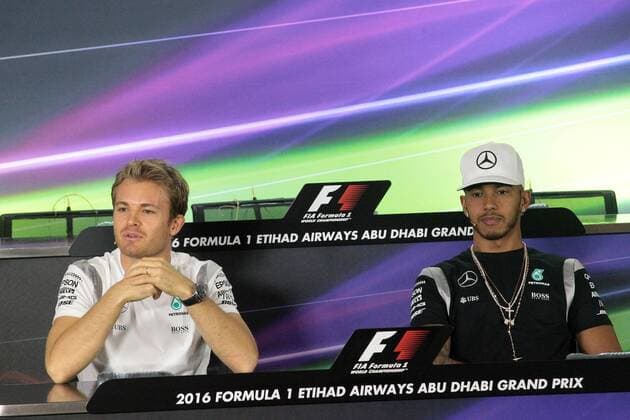 Abu Dhabi Grand Prix, UAE 24 - 27 November 2016 24.11.2016 - press conference PK Pressekonferenz Nico Rosberg (GER) Mercedes AMG F1 W07 Hybrid and Lewis Hamilton (GBR) Mercedes AMG F1 W07 Hybrid 