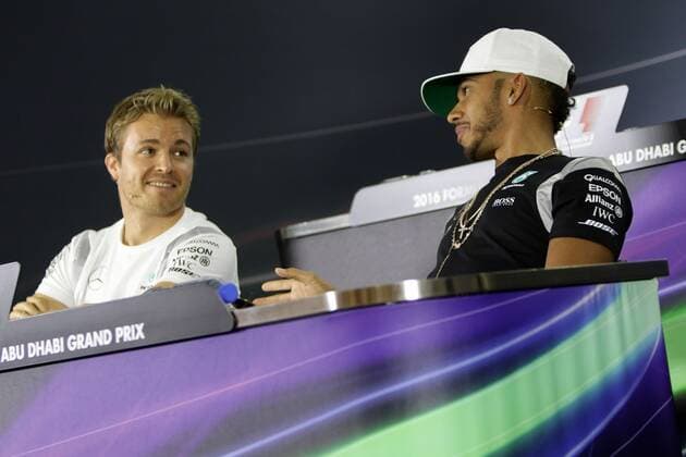 Abu Dhabi Grand Prix, UAE 24 - 27 November 2016 24.11.2016 - press conference PK Pressekonferenz , Nico Rosberg (GER) Mercedes AMG F1 W07 Hybrid and Lewis Hamilton (GBR) Mercedes AMG F1 W07 Hybrid 