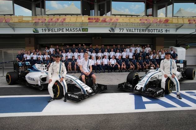 Abu Dhabi Grand Prix, UAE 24 - 27 November 2016 24.11.2016 - Williams group photo, Felipe Massa (BRA) Williams FW38 and Valtteri Bottas (FIN) Williams FW38 