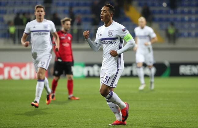 Anderlecht s Youri Tielemans celebrates after scoring during a fifth game in the group stage (gruop C) of the Europa League competition between Azerbaijani team FK Qabala and Belgian team RSCA Anderlecht, Thursday 24 November 2016, in Baku, Azerbaijan. VIRGINIExLEFOUR  x04982312x