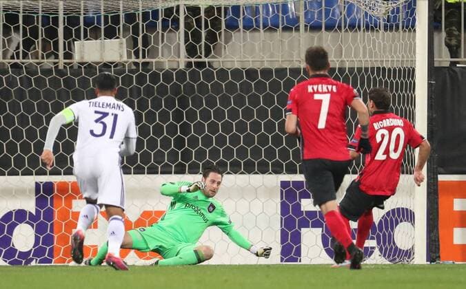 Gabala s Ricardinho scores from penalty during a fifth game in the group stage (gruop C) of the Europa League competition between Azerbaijani team FK Qabala and Belgian team RSCA Anderlecht, Thursday 24 November 2016, in Baku, Azerbaijan. VIRGINIExLEFOUR  x04982321x
