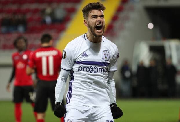 Anderlecht s Massimo Bruno celebrates after scoring during a fifth game in the group stage (gruop C) of the Europa League competition between Azerbaijani team FK Qabala and Belgian team RSCA Anderlecht, Thursday 24 November 2016, in Baku, Azerbaijan. VIRGINIExLEFOUR  x04982414x