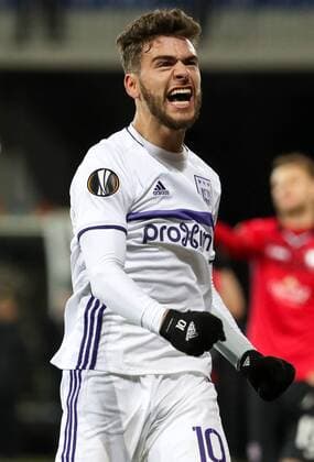 Anderlecht s Massimo Bruno celebrates after scoring during a fifth game in the group stage (gruop C) of the Europa League competition between Azerbaijani team FK Qabala and Belgian team RSCA Anderlecht, Thursday 24 November 2016, in Baku, Azerbaijan. VIRGINIExLEFOUR  x04982495x