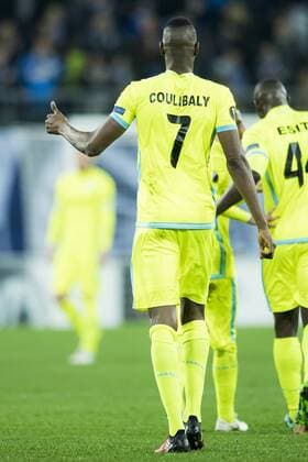 Gent s Kalifa Coulibaly celebrate after scoring during a fifth game in the group stage (group H) of the Europa League competition between Belgian soccer team KAA Gent and Portugese team SC Braga, Thursday 24 November 2016, in Gent. JASPERxJACOBS  x04982546x
