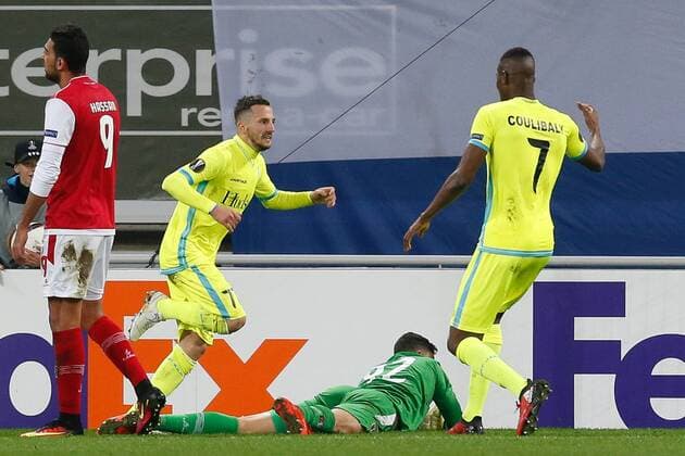 Gent s Danijel Milicevic celebrates after scoring during a fifth game in the group stage (group H) of the Europa League competition between Belgian soccer team KAA Gent and Portugese team SC Braga, Thursday 24 November 2016, in Gent. BRUNOxFAHY  x04982551x