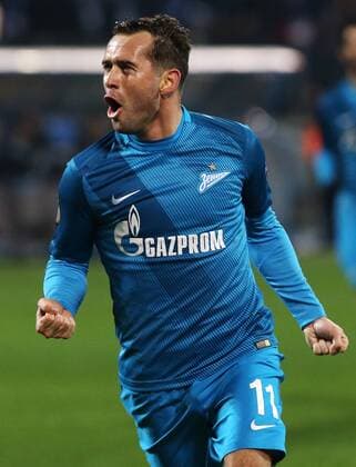 ST PETERSBURG, RUSSIA â€“ NOVEMBER 24, 2016: Zenit St Petersburgâ€™s Alexander Kerzhakov celebrates a goal against Maccabi Tel-Aviv in their 2016 2017 UEFA Europa League Round 5 Group D football match at Petrovsky Stadium. Zenit St Petersburg won 2-0. Peter Kovalev TASS  TS038C11
