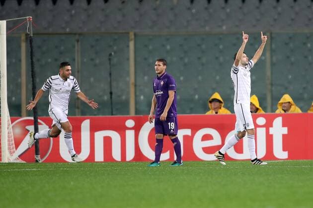 L esultanza dopo il gol di Yevhen Shakhov Paok Goal Celebration Paok Firenze 24-11-2016 Stadio Artemio Franchi Europa League Fiorentina - Paok Foto Luca Pagliaricci Insidefoto LucaxPagliaricci