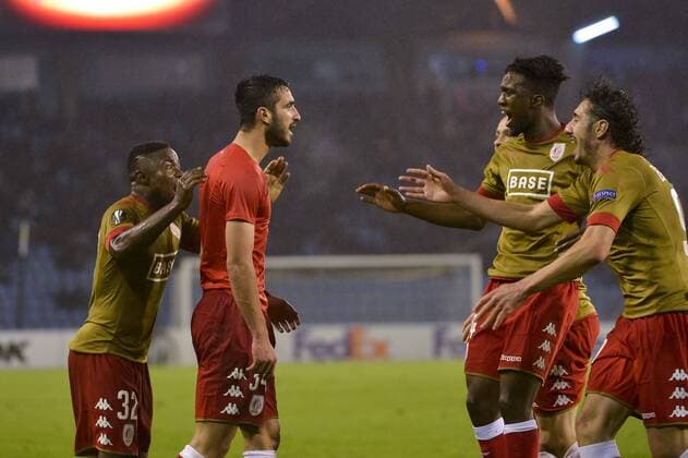 Standard s Konstantinos Laifis celebrates after scoring during a game of the fifth day of the group stage (Group G) of the Europa League competition between Spanish team Celta Vigo and Belgian club Standard de Liege, Thursday 24 November 2016, in Vigo, Spain. NICOLASxLAMBERT  x04982720x