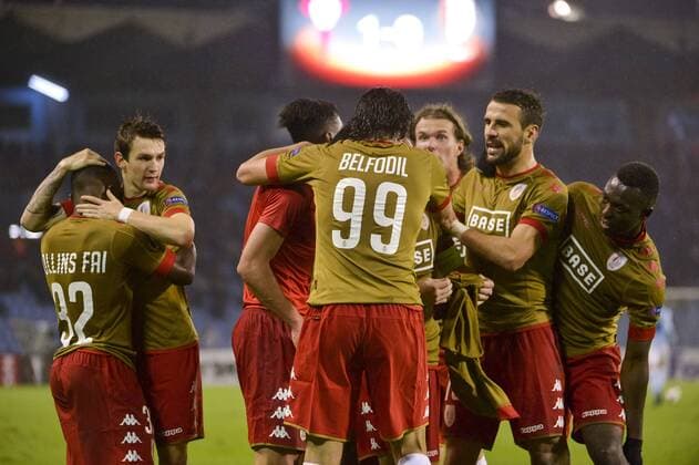 Standard s Konstantinos Laifis celebrates after scoring during a game of the fifth day of the group stage (Group G) of the Europa League competition between Spanish team Celta Vigo and Belgian club Standard de Liege, Thursday 24 November 2016, in Vigo, Spain. NICOLASxLAMBERT  x04982718x
