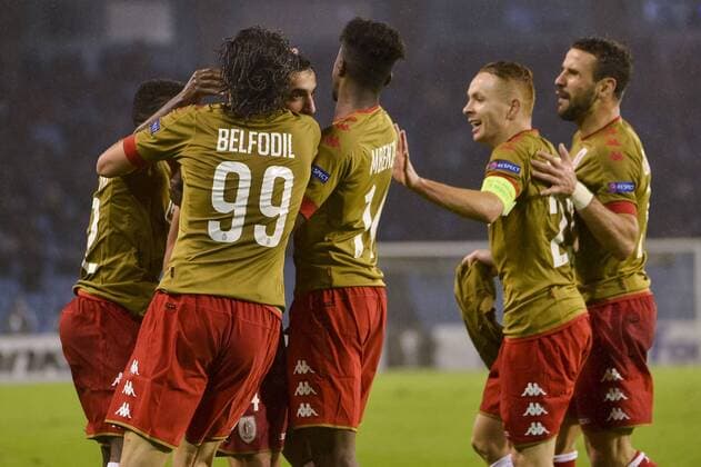 Standard s Konstantinos Laifis celebrates after scoring during a game of the fifth day of the group stage (Group G) of the Europa League competition between Spanish team Celta Vigo and Belgian club Standard de Liege, Thursday 24 November 2016, in Vigo, Spain. NICOLASxLAMBERT  x04982719x