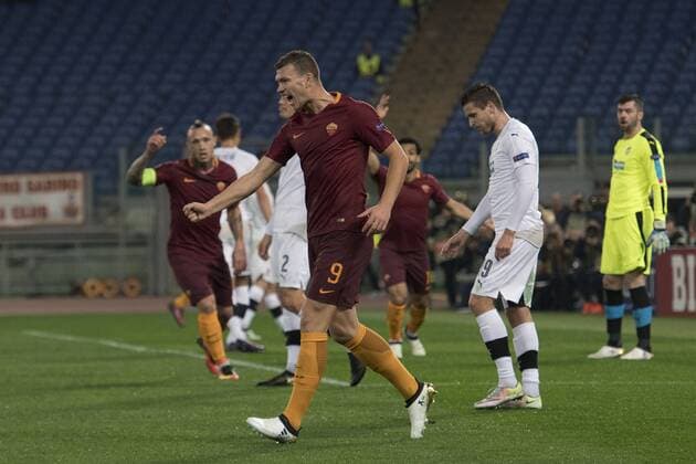 Fußball, EL, AS Rom - Viktoria Pilsen Esultanza Gol Edin Dzeko Roma Goal celebration Europa Football League 2016 2017 AS Roma - Viktoria Plzen AndreaxStaccioli