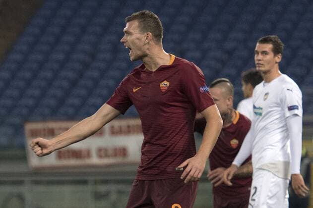 Fußball, EL, AS Rom - Viktoria Pilsen Esultanza Gol Edin Dzeko Roma Goal celebration Europa Football League 2016 2017 AS Roma - Viktoria Plzen AndreaxStaccioli