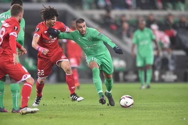 Fußball, EL, AS St. Etienne - 1. FSV Mainz 05 Oussama Tannane (saint etienne) vs Andre Romalho (mayence) FOOTBALL : Saint Etienne vs Mayence - Ligue Europa - Groupe C - 24 11 2016 FredericChambert Panoramic 