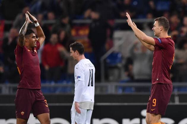 Europa Football League 2016 2017 AS Roma - Viktoria Plzen esultanza gol Edin Dzeko 