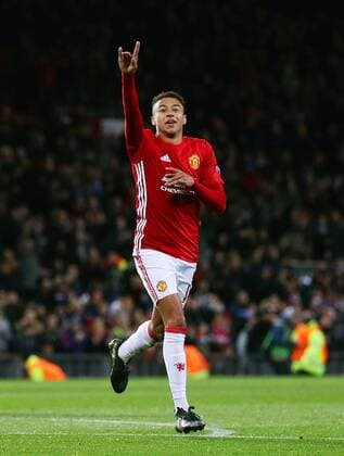 Jesse Lingard of Manchester United ManU celebrates after scoring his sides fourth goal during the UEFA Europa League match at Old Trafford, Manchester. Picture date: November 24th 2016. Pic Matt McNulty Sportimage EDITORIAL USE ONLY. No use with unauthorised audio, video, data, fixture lists, club league logos or live services. Online in-match use limited to 120 images, no video emulation. No use in betting, games or single club league player publications.