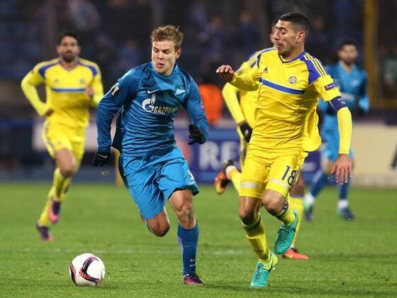 November 24, Russia, St. Petersburg. UEFA Europa League 2016 17- FC Zenit vs FC Maccabi (Tel Aviv, Israel). Player of FC Zenit Alexander Kokorin (9 blu). AlexanderxKulebyakin 