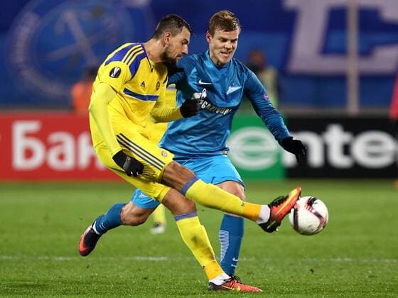 November 24, Russia, St. Petersburg. UEFA Europa League 2016 17- FC Zenit vs FC Maccabi (Tel Aviv, Israel). Player of FC Zenit Alexander Kokorin (9 blu). AlexanderxKulebyakin 