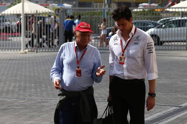 Abu Dhabi Grand Prix, UAE 24 - 27 November 2016 26.11.2016 - Nikki Lauda (AU), Mercedes and Toto Wolff (GER) Mercedes AMG F1 Shareholder and Executive Director 