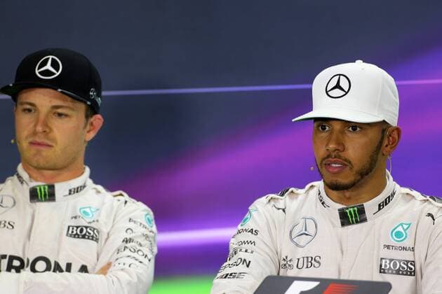 Abu Dhabi Grand Prix, UAE 24 - 27 November 2016 26.11.2016 - Qualifying, press conference PK Pressekonferenz Nico Rosberg (GER) Mercedes AMG F1 W07 Hybrid and Lewis Hamilton (GBR) Mercedes AMG F1 W07 Hybrid 