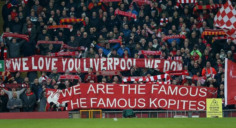 Fans and Banners on the Kop during the Premier League match at the Anfield Stadium, Liverpool. Picture date: November 26th, 2016. Pic Simon Bellis Sportimage EDITORIAL USE ONLY. No use with unauthorised audio, video, data, fixture lists, club league logos or live services. Online in-match use limited to 120 images, no video emulation. No use in betting, games or single club league player publications.