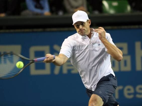 November 26, 2016, Tokyo, Japan - Former world number one ranker Andy Roddick of the United States returns the ball against Japan s Kei Nishikori during an annual charity tennis match Dream Tennis Ariake in Tokyo on Saturday, November 26, 2016. Admission money will be donated for the rebuild of tennis facilities at the tsunami affected area in northern Japan. NOxTHIRDxPARTYxSALES.  (lwxa006495)