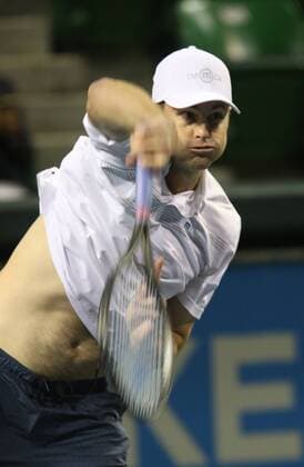 November 26, 2016, Tokyo, Japan - Former world number one ranker Andy Roddick of the United States delivers a servicel against Japan s Kei Nishikori during an annual charity tennis match Dream Tennis Ariake in Tokyo on Saturday, November 26, 2016. Admission money will be donated for the rebuild of tennis facilities at the tsunami affected area in northern Japan. NOxTHIRDxPARTYxSALES.  (lwxa006506)