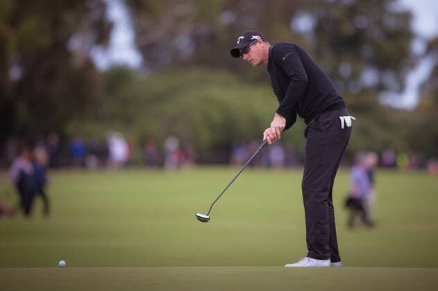 MELBOURNE, VIC - NOVEMBER 27: Nicolas Colsaerts of Belgium takes his shot on the final day of the ISPS HANDA World Cup of Golf on November 27, 2016, at Kingston Heath Golf Club in Melbourne, Australia. (Photo by Jason Heidrich Icon Sportswire) GOLF: NOV 27 World Cup of Golf - Final Round Icon161127128 EDITORIAL USE ONLY