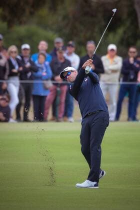 MELBOURNE, VIC - NOVEMBER 27: Adam Scott of Australia strikes the ball on the fairway on the final day of the ISPS HANDA World Cup of Golf on November 27, 2016, at Kingston Heath Golf Club in Melbourne, Australia. (Photo by Jason Heidrich Icon Sportswire) GOLF: NOV 27 World Cup of Golf - Final Round Icon161127113 EDITORIAL USE ONLY