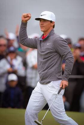 MELBOURNE, VIC - NOVEMBER 27: Thorbjorn Olesen of Denmark sinks his putt and wins the ISPS HANDA World Cup of Golf on the final day of the ISPS HANDA World Cup of Golf on November 27, 2016, at Kingston Heath Golf Club in Melbourne, Australia. (Photo by Jason Heidrich Icon Sportswire) GOLF: NOV 27 World Cup of Golf - Final Round Icon161127096 EDITORIAL USE ONLY
