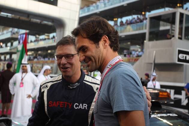 Abu Dhabi Grand Prix, UAE 24 - 27 November 2016 27.11.2016 - Race, Roger Federer (SUI) tennis player and Bernd Maylander (GER) FIA Safety Car Driver 
