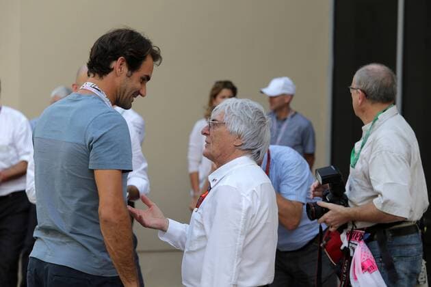 Abu Dhabi Grand Prix, UAE 24 - 27 November 2016 27.11.2016 - Race, Roger Federer (SUI) tennis player and Bernie Ecclestone (GBR), President and CEO of FOM 