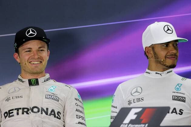Abu Dhabi Grand Prix, UAE 24 - 27 November 2016 27.11.2016 - Race, press conference PK Pressekonferenz Nico Rosberg (GER) Mercedes AMG F1 W07 Hybrid and Lewis Hamilton (GBR) Mercedes AMG F1 W07 Hybrid 