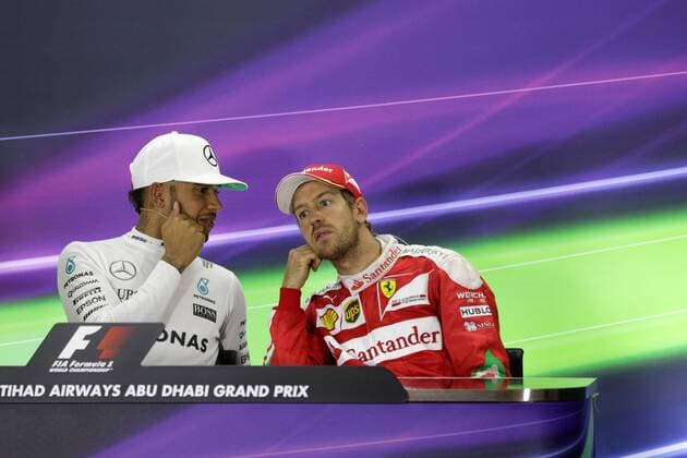 Abu Dhabi Grand Prix, UAE 24 - 27 November 2016 27.11.2016 - Race, press conference PK Pressekonferenz Lewis Hamilton (GBR) Mercedes AMG F1 W07 Hybrid and Sebastian Vettel (GER) Scuderia Ferrari SF16-H 