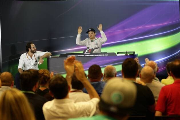 Abu Dhabi Grand Prix, UAE 24 - 27 November 2016 27.11.2016 - Race, press conference PK Pressekonferenz 2nd place Nico Rosberg (GER) Mercedes AMG F1 W07 Hybrid and Champion 2016 