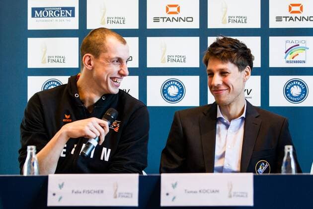 Felix Fischer (BR Volleys) und Tomas Kocian (VfB Friedrichshafen); DVV-Pokal Pressekonferenz, Dorint-Kongresshotel, Mannheim Deutschland, 20161129; Mannheim Copyright: xWuechnerx xEibner-Pressefotox EP_nwr