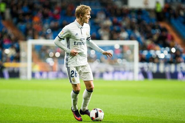 Real Madrid s Martin Odegaard during the match of Copa del Rey between Real Madrid and Cultural Leonesa at Santiago Bernabeu Stadium in Madrid, Spain. November 29, 2016.  (20161130013)