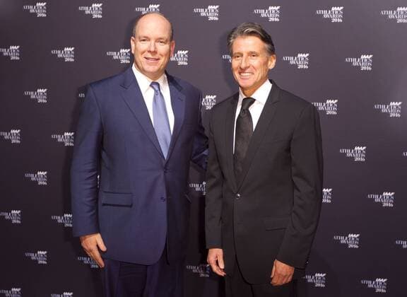 Monaco - December 2, 2016: IAAF Athletics Awards 2016 with HSH Prince Albert II of Monaco and IAAF President Sebastian Coe IAAF Athletics Awards 2016