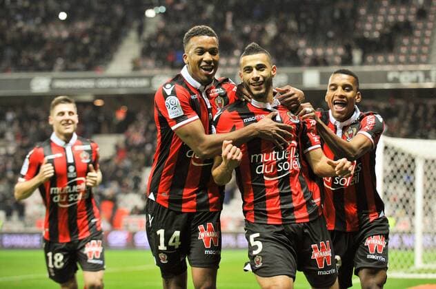 14 ALASSANE PLEA (nice) - 05 Younes BELHANDA (nice) - 29 DALBERT HENRIQUE (nice) - JOIE FOOTBALL : OGC Nice vs FC Toulouse - Ligue 1 - 04 12 2016 FEP Panoramic 