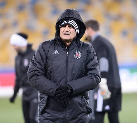 Besiktas players during a training session at NSK Olympiyskiy Stadium in Kiev, Ukraine on December 05 2016, a day before their UEFA Champions League group B match agaimnst Dynamo Kiev. Pictured: Coach Senol Gunes 