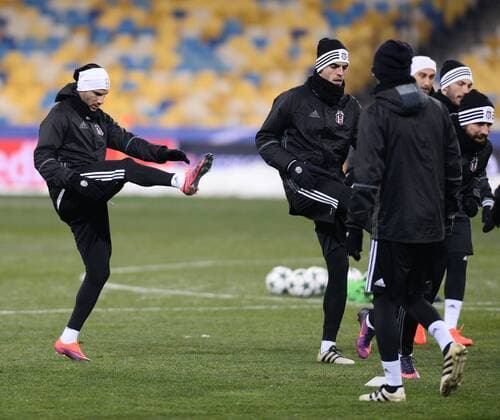 Besiktas players during a training session at NSK Olympiyskiy Stadium in Kiev, Ukraine on December 05 2016, a day before their UEFA Champions League group B match agaimnst Dynamo Kiev. 