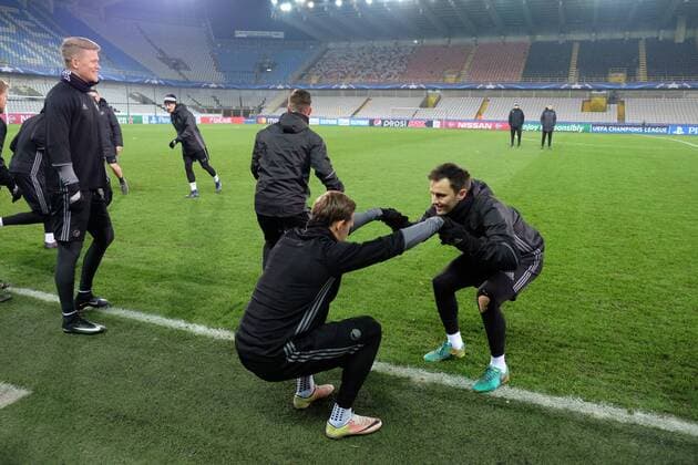 Fußball, CL, FC Kopenhagen Training Kobenhavn s players pictured during a training session of Danish soccer team FC Kopenhagen, Tuesday 06 December 2016, in Brugge. Tomorrow Club Brugge is playing the sixth and last game of the group stage, in the group G of the Champions League competition against Danish club Kopenhagen. BRUNOxFAHY  x04991702x