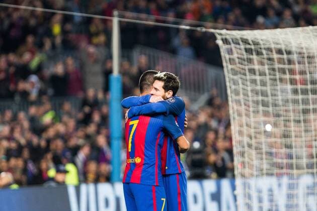 Fußball, CL, FC Barcelona - Borussia Mönchengladbach FC Barcelona Barca s Arda Turan, Leo Messi during Champions League match between Futbol Club Barcelona and VfL Borussia Mönchengladbach at Camp Nou Stadium in Barcelona , Spain. December 06, 2016.  (20161206002)