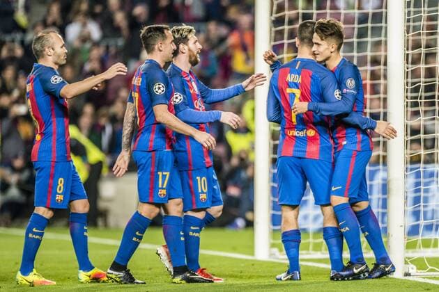 December 6, 2016 - Barcelona, Catalonia, Spain - FC Barcelona Barca midfielder ARDA celebrates one of his three goals with teammates during the Champions League match against Borussia MoÂ¶nchengladbach at the Camp Nou stadium in Barcelona FC Barcelona 4:0 Gladbach - Champions League - ZUMAo105 20161206_zap_o105_056